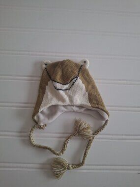 Kids Horse Knit Earflap Hat Brown Fleece Lined Tassel Cottagecore Winter